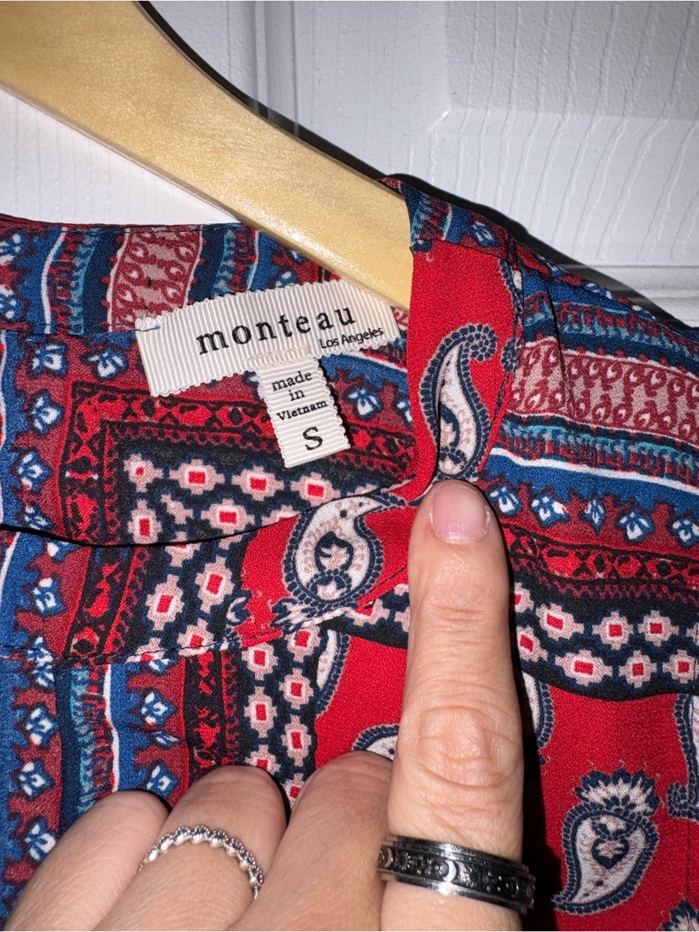 Monteau Red Blue Paisley Patchwork Sleeveless Shift Dress Size Small - Picture 3 of 4
